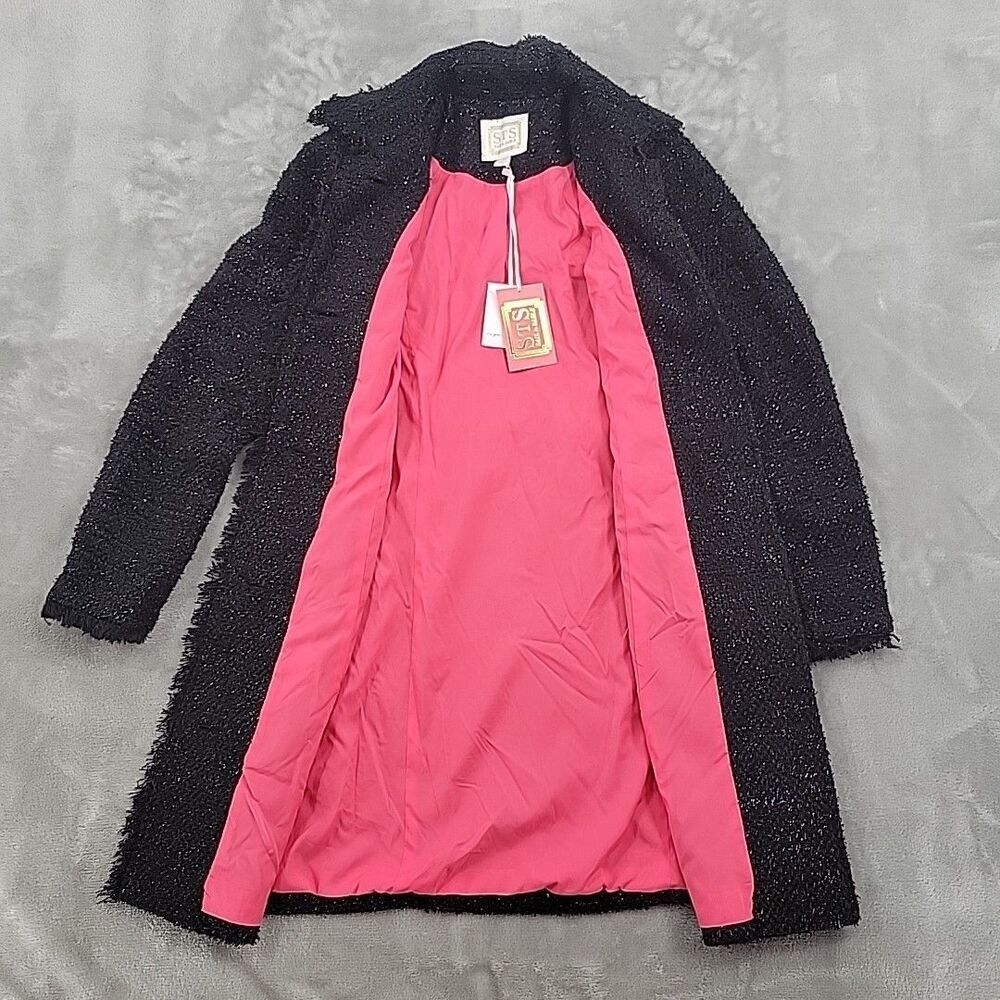 Sail To Sable Womens Coat Size XXS Sequin Tweed Black Jacket NEW Fringe Lined - Picture 13 of 16